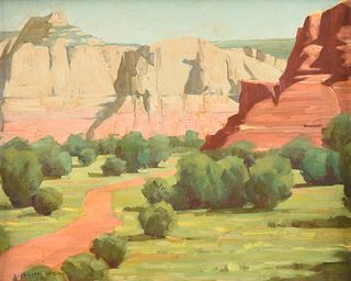 WILLIAM WENDT (American 1865-1946) A PAINTING, "Red Rock Canyon," 