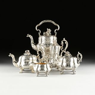 A FIVE PIECE MAISON ODIOT STERLING SILVER TEA/COFFEE SERVICE, STAMPED, PARIS, 1836-1906, 