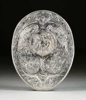 A VICTORIAN ELKINGTON ELECTROPLATED REPOUSSÉ "MILTON" SHIELD, BY MOREL LADEUIL, SIGNED, BIRMINGHAM, LATE 19TH CENTURY,