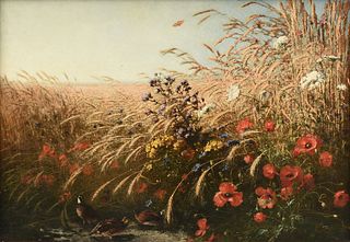 ALEXIS KRE?DER (French 1839-1912) A PAINTING, "Wheat Field with Poppies," 
