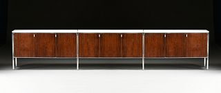 A FLORENCE KNOLL STYLE MARBLE TOPPED ROSEWOOD CREDENZA, CIRCA 1970,