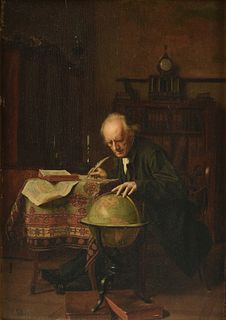 LUDWIG GLOSS (Austrian 1851-1903) A PAINTING, "The Cartographer in His Study," 