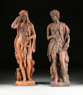 A PAIR OF ITALIAN NEOCLASSICAL STYLE ALLEGORICAL FIGURES OF THE TEMPERAMENTS, CHOLERIC AND PHLEGMATIC, LATE 19TH CENTURY,