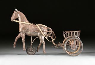 A "SULKY" HORSE DRAWN CHARIOT CHILD'S TIN TRICYCLE, FRENCH, EARLY 20TH CENTURY, 