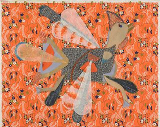 BILL BOMAR (American/Texas 1919-1991) A COLLAGE, "Winged Creature #71," 1987,