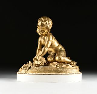 in the manner of LOUIS ERNEST BARRIAS (French 1841-1905) A BEAUX-ARTS STYLE BRONZE SCULPTURE, "Enfant et Tortue," LATE 19TH CENTURY,