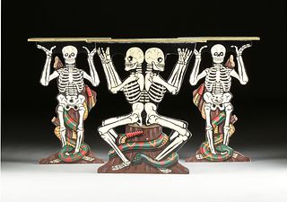 A SET OF THREE MAGICIAN'S PAINTED WOOD SKELETON SIDE TABLES, AFTER F.G. THAYER, LATE 20TH CENTURY,