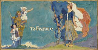 FRANCIS LUIS MORA (American 1874-1940) A WWI PROPAGANDA PAINTING, "Original Sketch for Poster 'To France'," NEW YORK, CIRCA 1918,