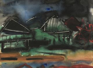 JAKOB WEIDEMANN (Norwegian 1923-2001) A PAINTING, "Cityscape at Night with Street," 1957,