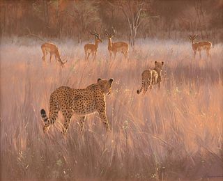 KIM DONALDSON (Zimbabwean b. 1952) A DRAWING, "Impalas and Cheetahs,"