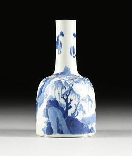 A CHINESE BLUE AND WHITE MALLET VASE, ROMANCE OF THE WESTERN CHAMBER, KANGXI ARTEMISIA LEAF MARK, 17TH/18TH CENTURY,