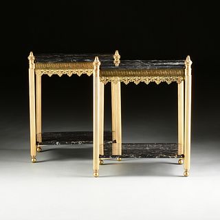 A PAIR OF NEOCLASSICAL REVIVAL PORTER MARBLE AND GILT BRASS SIDE TABLES, 20TH CENTURY,