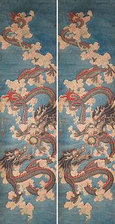 Pair of Chinese Dragon Paintings Mounted as Scrolls
