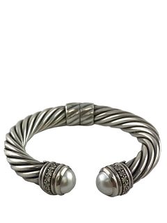 David Yurman Cable Classics 10mm Bracelet with Pearl and Diamonds