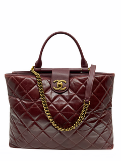Chanel Quilted Large Gold Bar Top Handle Tote