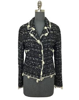 Chanel Textured Tweed Jacket with Fringe Size M