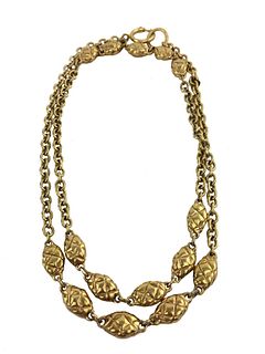 Chanel Quilted Oval Medallion Station Chain Link Necklace