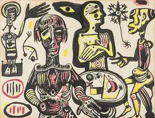 JOAN PONÇ (Barcelona, 1927 - Saint-Paul, France, 1984).
"Hallucinations II" 1947.
Gouache on paper.
With label of the Galería Dau al Set, Bcn, on the 