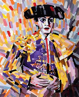 "ANZO" JOSÉ IRANZO ALMONACID (Utiel, Valencia, 1931 - 2006).
"The Bullfighter", 1982.
Oil on canvas.
Signed, dated and titled on the back.
Attached ce