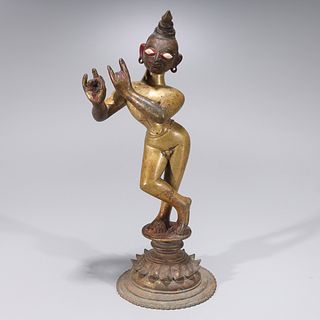 Antique Indian Gilt Copper Alloy Standing Figure of Shiva