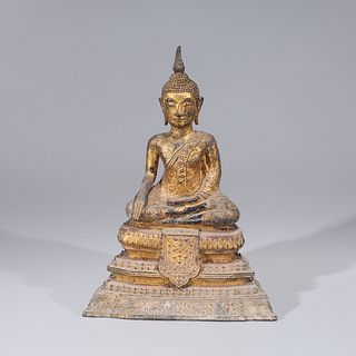 Antique Thai Gilt Bronze Seated Buddha