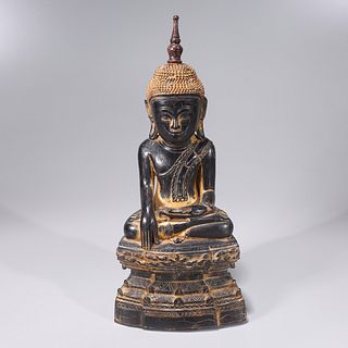 Antique Thai Lacquered Wood Seated Buddha