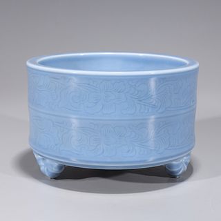 Chinese Blue Porcelain Tripod Censer