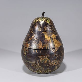 Chinese Lacquer Pear Shape Covered Box