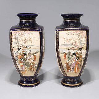 Pair of Antique Japanese Satsuma Vases