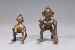 Two Indian Bronze Crawling Shiva Statues
