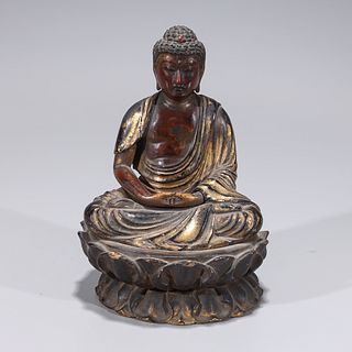 Antique Japanese Edo Period Wood Seated Buddha