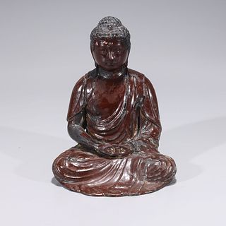 Antique Japanese Lacquered Wood Seated Buddha