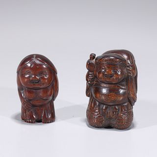Two Japanese Erotic Wood Carvings
