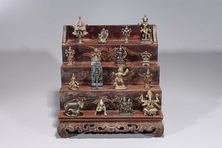 Large Grouping of Antique Indian Figures with Stand