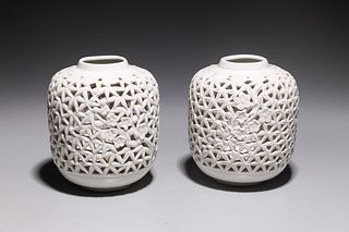 Two Chinese Blanc de Chine Porcelain Lamp Sections
