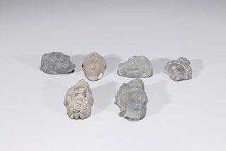 Group of Six Gandharan Schist Heads