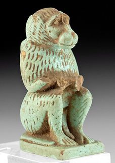 Egyptian Glazed Faience Baboon Pendant of Thoth
