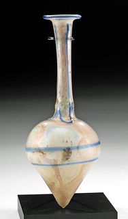 Rare Roman Glass Flask Applied Cobalt Blue Trailing