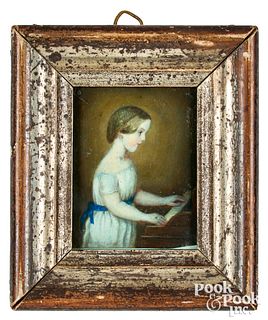 Miniature watercolor portrait of a young girl