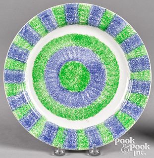 Green and blue rainbow spatter bullseye plate