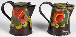 Two Pennsylvania toleware syrup pitchers, 19th c.