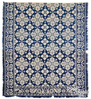 Blue and White Jacquard coverlet, ca. 1850