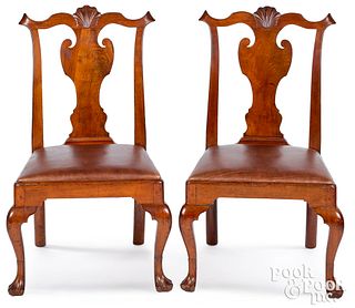 Pair of Pa. Queen Anne walnut dining chairs