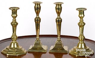 Two pairs of brass candlesticks, 19th c.