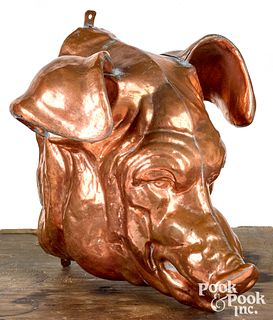 Copper pigs head trade sign, early 20th c.