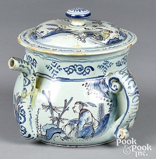 Delft blue and white posset pot and cover, 18th c.