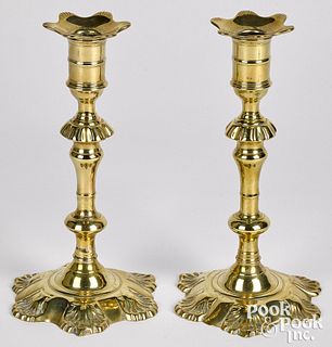 Pr of English Queen Anne brass candlesticks