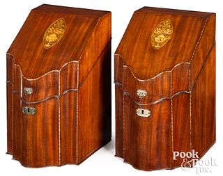 Pair of Hepplewhite mahogany knife boxes, ca. 1800