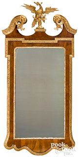 Chippendale gilt and walnut veneer looking glass