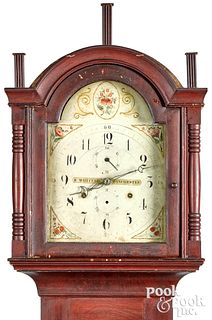 Connecticut painted pine tall case clock, 19th c.